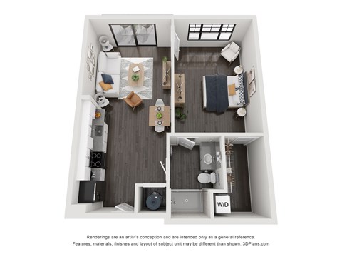 Floor plan for 1 bed, 1 bath, 758 sqft